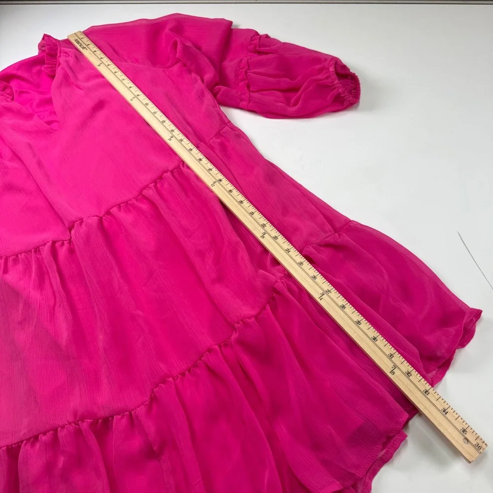 Vince Camuto‎ Pink Tiered Ruffle Dress Long Sleeve Shift Women's Size Small